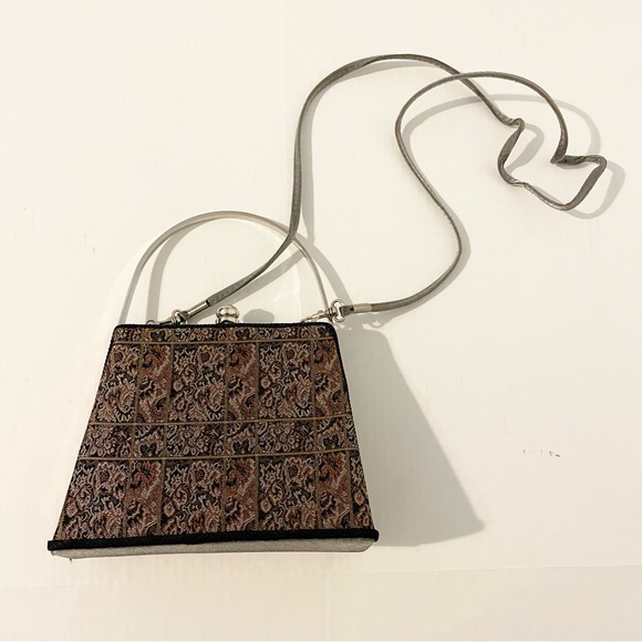 Vintage Moo Roo Charleston Purse Tapestry Bag Metal Handle Handbag Structured - Picture 8 of 10